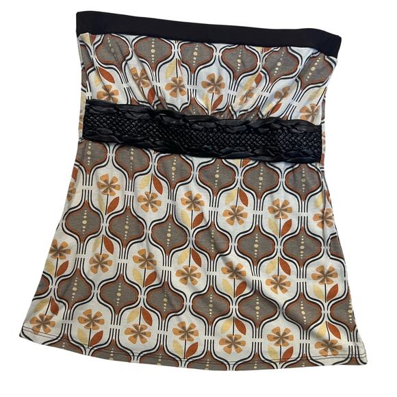 Vintage Y2K Strapless Tube Top Charlotte Russe Sz Medium 70s Print Braided Belt - Picture 1 of 7